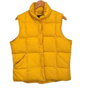 Lands End Down Puffer Vest Women M Yellow Quilted Packable Winter Jacket